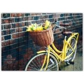 Картина на досках Велосипеды - Жёлтый велосипед с тюльпанами